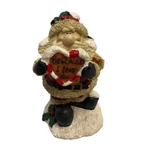 Santa Claus Figurine Holding "Be‎ Clause I Love You" Heart Christmas Decor Resin